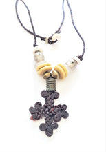 Load image into Gallery viewer, African Trade Beads Handmade Ethiopian Leather Cross Necklace
