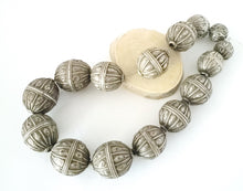 Load image into Gallery viewer, 15 Old silver granulation hallmarked Globe beads Necklace from Yemen circa 1930s,Bedouin tribal Silver,Ethnic Jewelry
